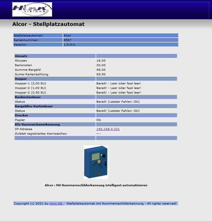 Webseite des Automaten