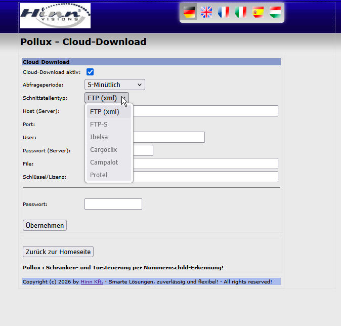 Schnittstelle zum Cloud-Server